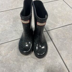 Little girls Hunter Sparkling Black Rain Boots